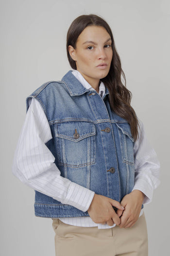 Max Mara Gilet In Denim Mappa Blu Medio Donna - 7