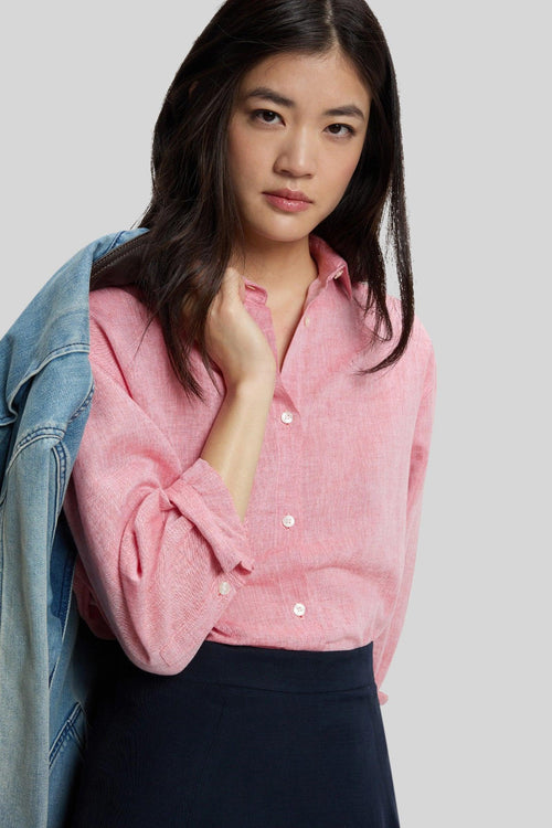 Camicia Boyfriend In Misto Cotone E Lino Rosa Donna