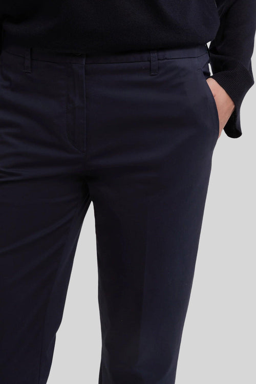 Pantalone In Twill Di Cotone Stretch Blu Navy Donna