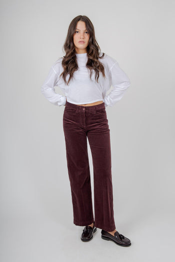 Pantalone In Velluto A Coste Bordeaux Donna - 6
