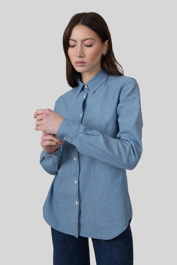 Camicia In Popeline Di Cotone Denim Chiaro Donna - 5