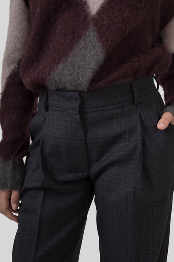 Pantalone Lana Check Antracite Donna - 7