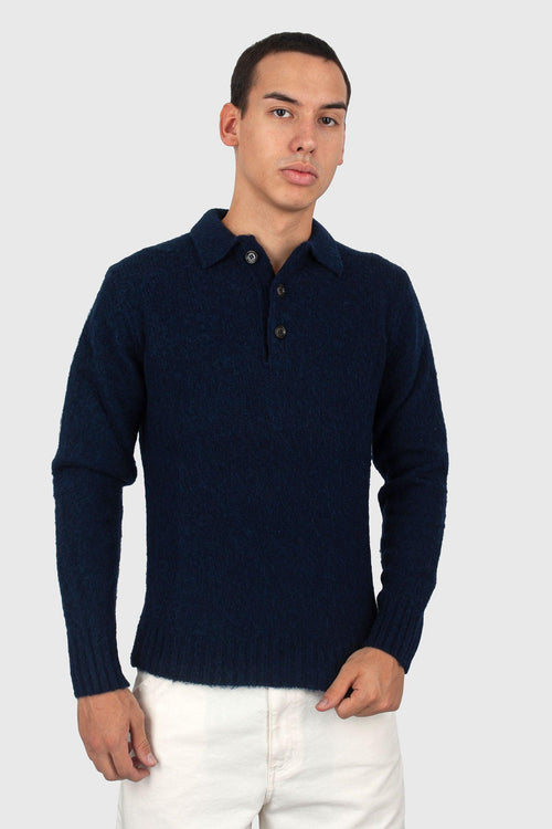 Polo In Maglia Di Lana Shetland Spazzolata Blu Navy Uomo - 2