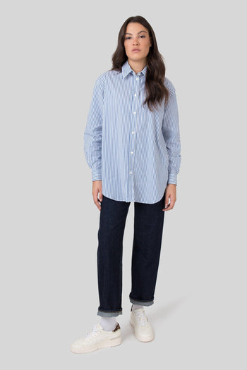 Camicia Over Hangar In Popeline Blu Donna - 2