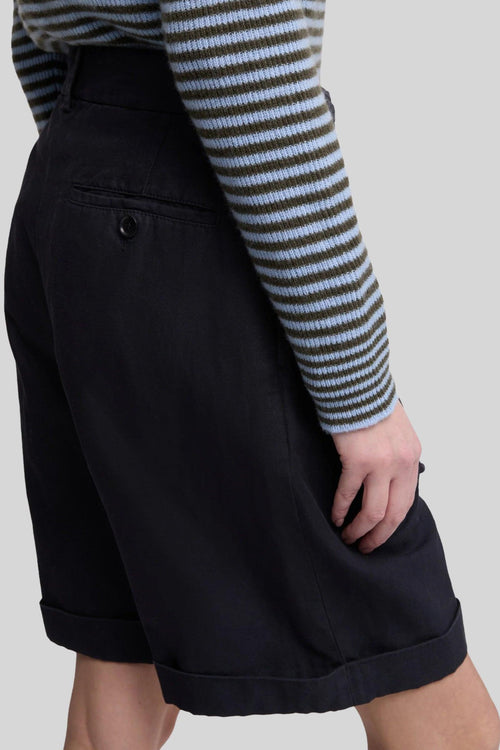 Bermuda In Cotone E Lino Fiammato Blu Navy Donna