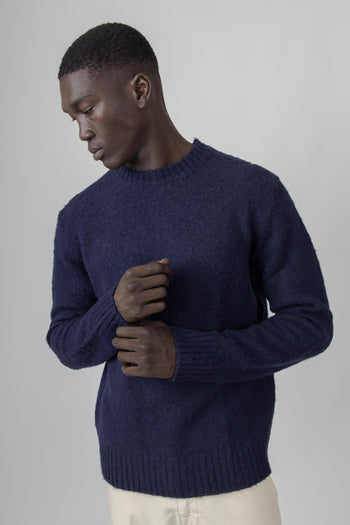 Maglia Girocollo In Lana Shetland Blu Navy Uomo - 4