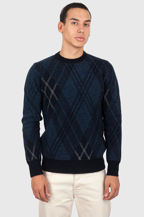 Maglia Girocollo Jacquard Rombi Blu Navy Uomo