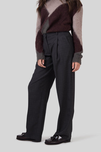 Pantalone Lana Check Antracite Donna - 5