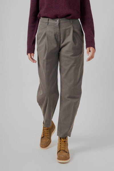 Pantalone In Gabardina Di Cotone Grigio Donna