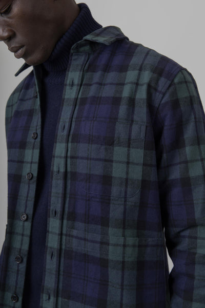 Camicia Utility In Twill Check Blu/verde Uomo