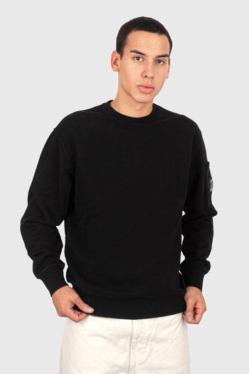 Felpa Brushed And Emerized Diagonal Fleece Lens Crew Neck Nero Uomo - 3