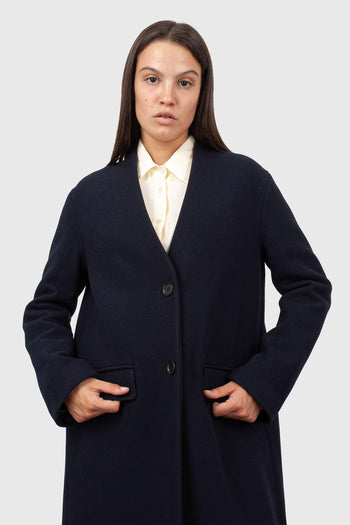 Cappotto Lungo Lana Cashmere Blu Navy Donna - 4