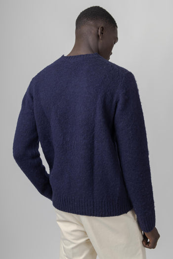 Maglia Girocollo In Lana Shetland Blu Navy Uomo - 3