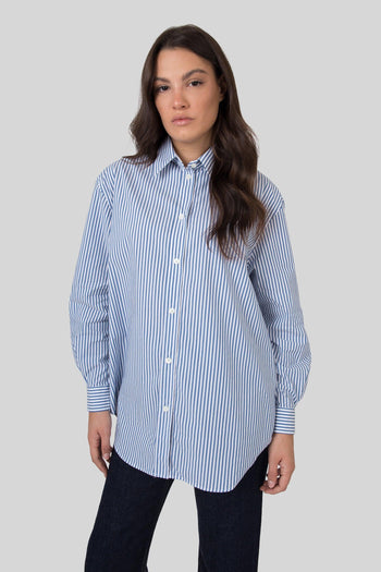 Camicia Over Hangar In Popeline Blu Donna - 5