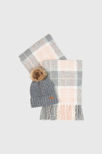 Saltburn Beanie Tartan & Sciarpa In Lana Grigio/rosa Donna - 4