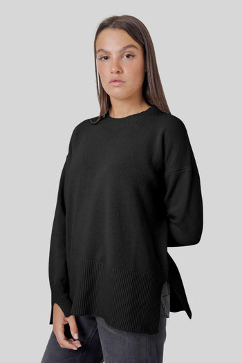Maglia Girocollo Lana Cashmere Nero Donna - 5