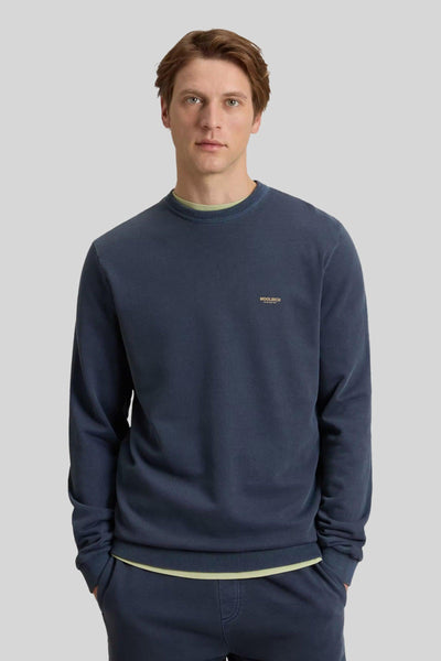 Felpa Garment Dyed Logo Blu Uomo