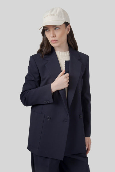 Max Mara Blazer Doppiopetto In Lana Tecnica Veloce Blu Donna