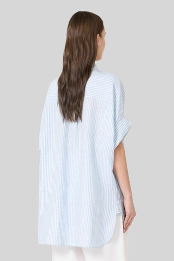 Max Mara Camicia Verve In Tela Di Lino Bianco/azzurro Donna - 5