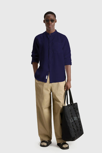 Camicia Coreana In Lino Blu Uomo - 2