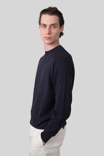 Maglia Girocollo In Cotone Blu Navy Donna - 4