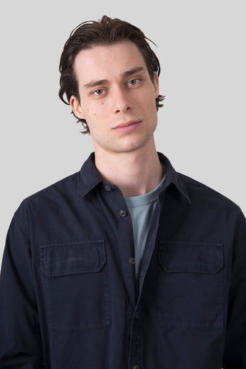 Overshirt In Gabardina Organic Blu Scuro Uomo - 4