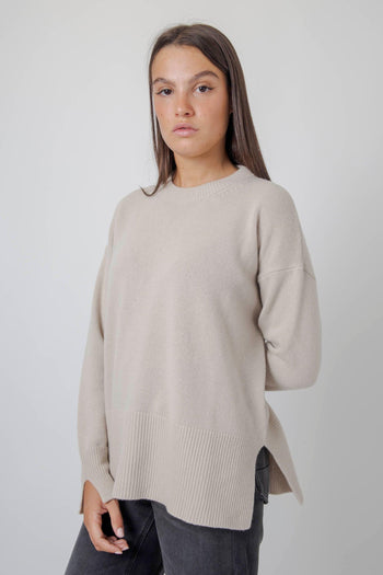 Maglia Girocollo Lana Cashmere Beige Donna - 7