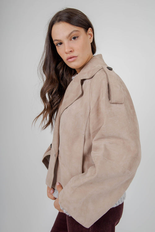 Max Mara Trench Corto In Suede Beige Donna