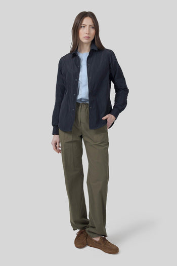 Pantalone Con Coulisse In Popeline Verde Militare Donna - 2