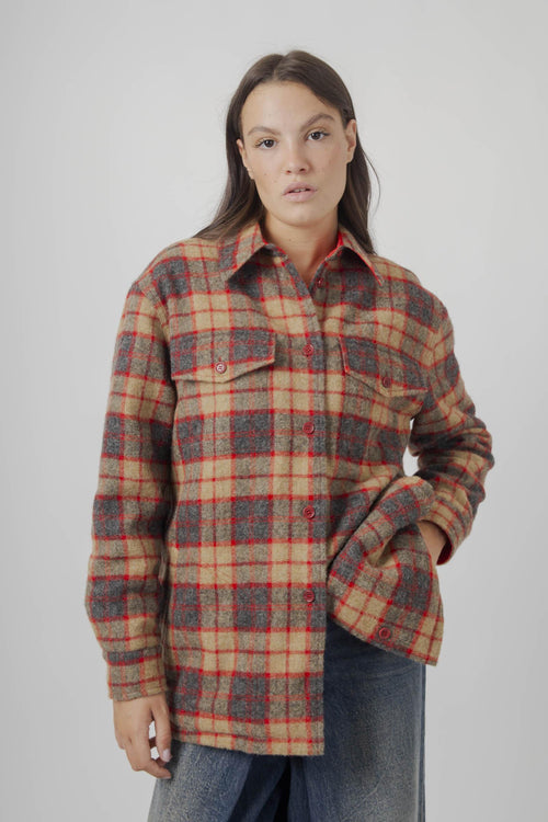 Camicia Check In Lana Shetland Rosso Donna