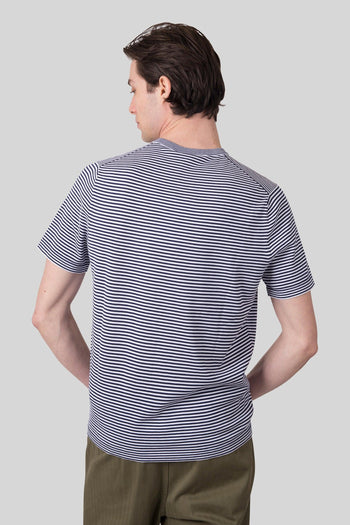 T-shirt Misto Lino Seta Cotone Bianco/blu Uomo - 4