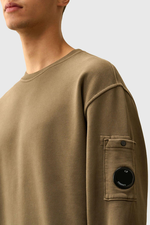 Felpa Brushed And Emerized Diagonal Fleece Lens Crew Neck Khaki Uomo - 2