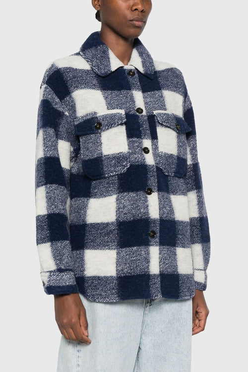 Overshirt Gentry Check In Misto Lana Bianco/blu Donna