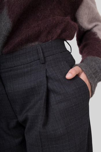 Pantalone Lana Check Antracite Donna - 2