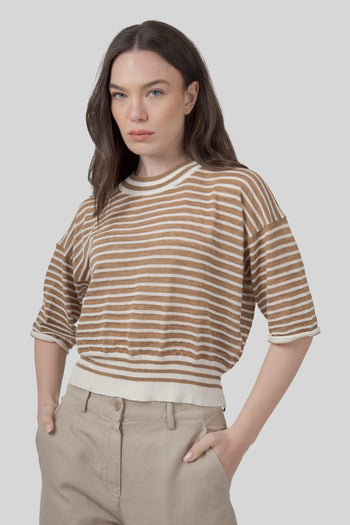 Maglia Girocollo Mariniere Tabacco Donna - 7
