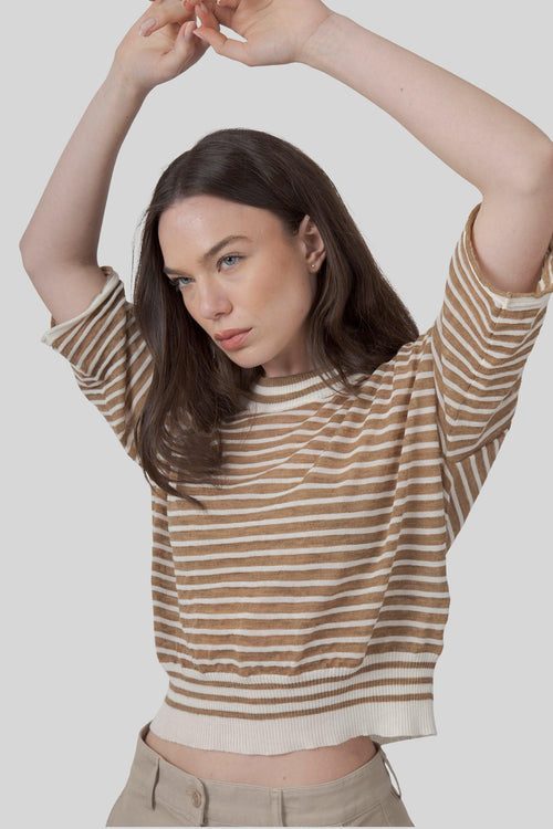 Maglia Girocollo Mariniere Tabacco Donna