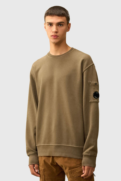 Felpa Brushed And Emerized Diagonal Fleece Lens Crew Neck Khaki Uomo