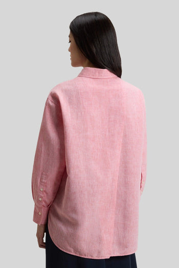 Camicia Boyfriend In Misto Cotone E Lino Rosa Donna - 4