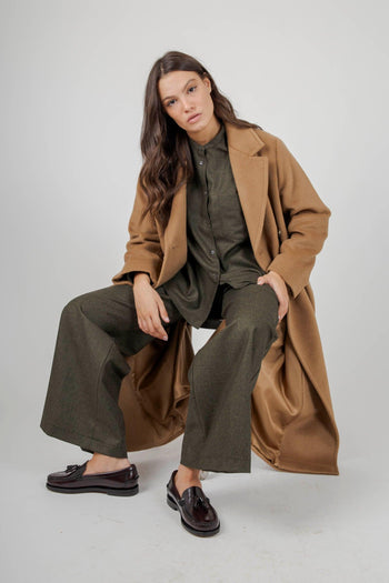 Pantalone In Flanella Misto Lana Verde Militare Donna - 2