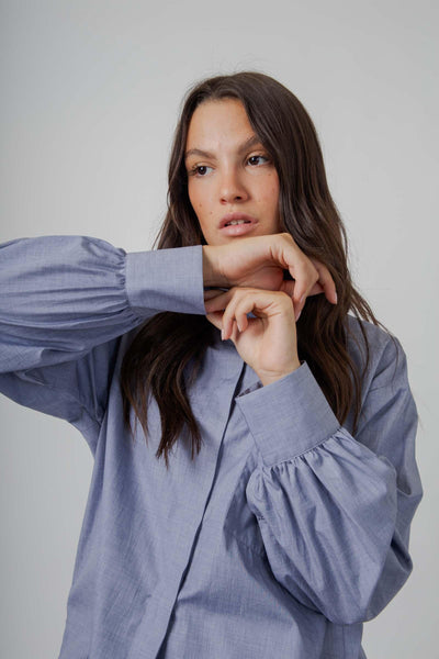 Camicia Chambray Blu Medio Donna