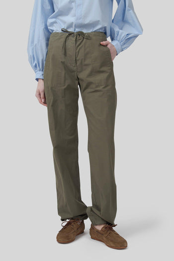 Pantalone Con Coulisse In Popeline Verde Militare Donna - 3