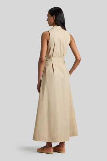 Abito Chemisier In Popeline Di Puro Cotone Con Cintura Beige Chiaro Donna - 3