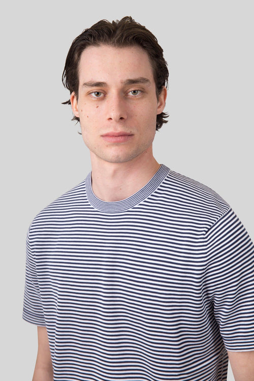 T-shirt Misto Lino Seta Cotone Bianco/blu Uomo