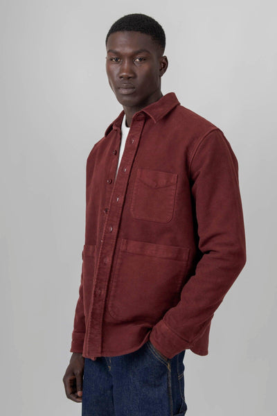 Camicia Utility In Twill Bordeaux Uomo