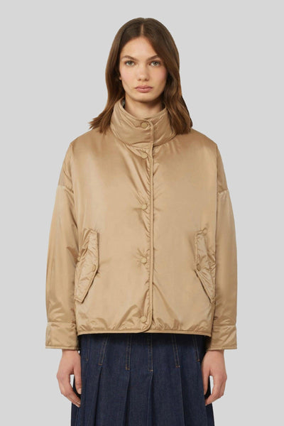 Max Mara Giacca Imbottita Reversibile In Tela Antigoccia Smalto Nocciola Donna