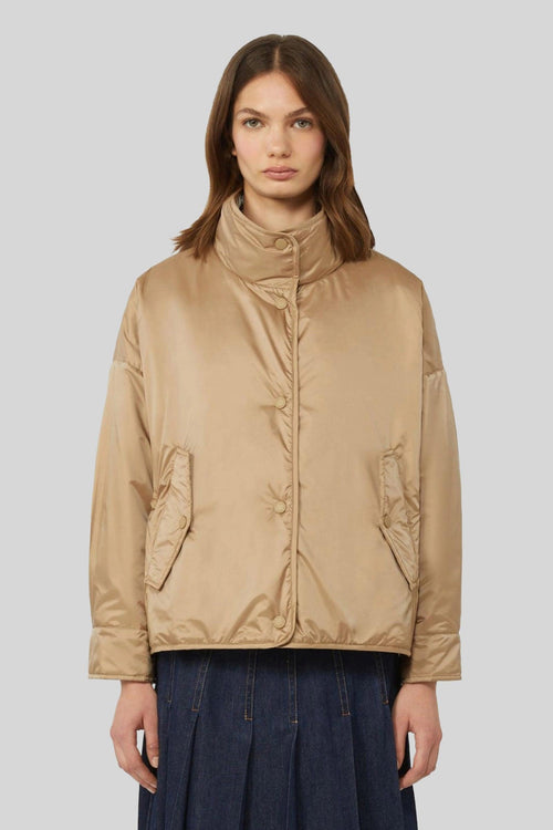 Max Mara Giacca Imbottita Reversibile In Tela Antigoccia Smalto Nocciola Donna