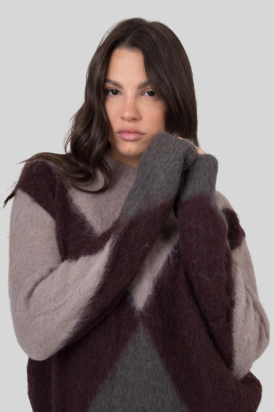 Maglia Girocollo Intarsio Fango Donna