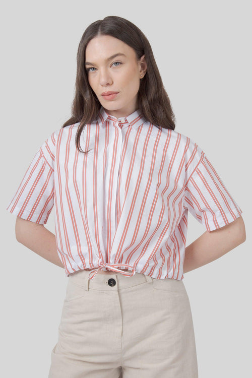 Camicia In Popeline Bianco/rosso Donna