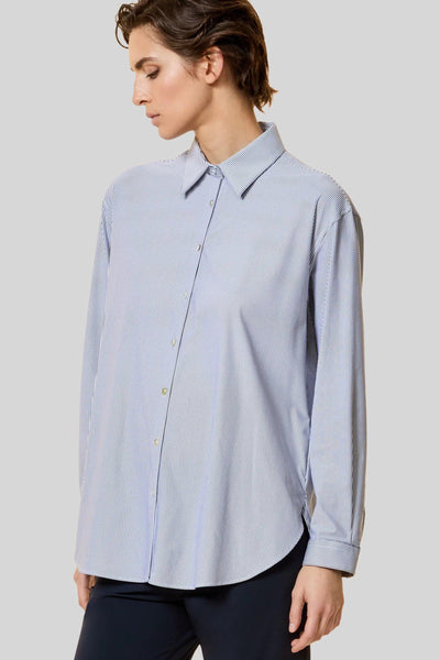 Oxford Jacquard Stripe Boyfriend Wom Shirt Bianco/blu Donna