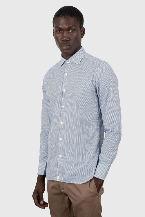 Camicia Riga Collo Francese Azzurro Uomo